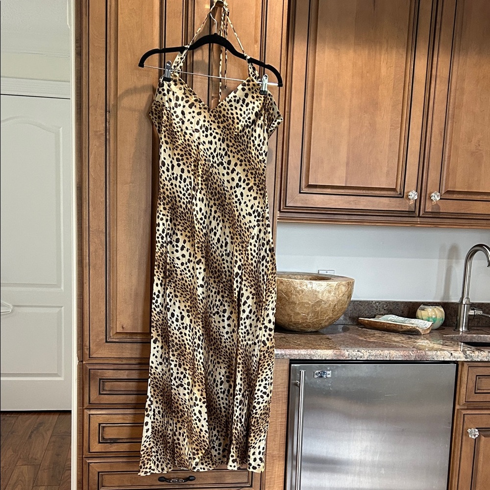 Victoria's Secret Leopard Satin Slip Dress pajamas in Brown and Black